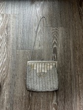 Vintage Hand Beaded Embroidered Small Handbag Kiss Lock Purse 60s Retro