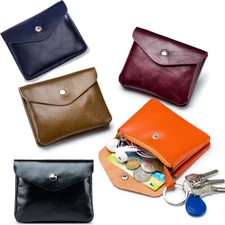 Soft Genuine Leather Zipper Coin Purse Double Pouch Change Holder for Men Women