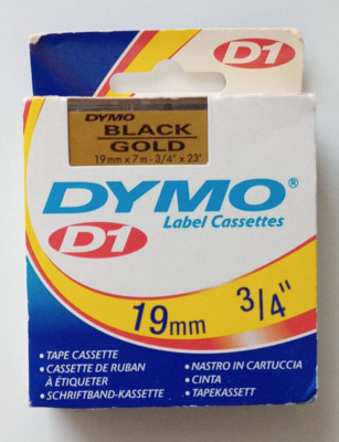 1x DYMO D1 Labelband 45812 Etikettenband 19mm X 7m BLACK / GOLD Dymo 2000, 5500