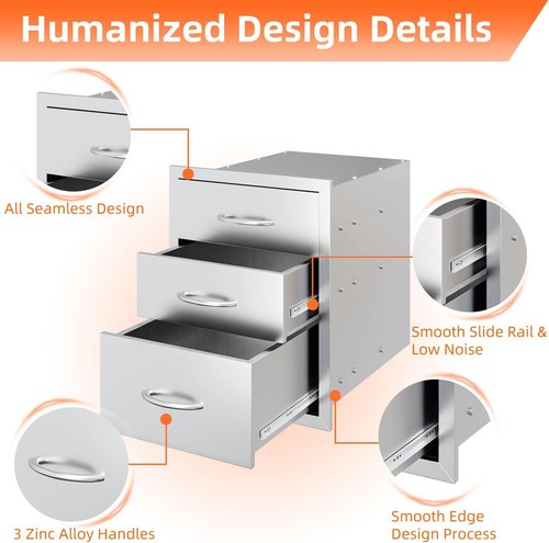 Outdoor Kitchen Drawers Stainless Steel Triple BBQ Drawer Flush Mount Grill - Picture 4 of 7