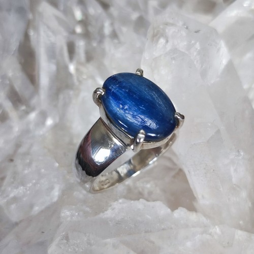 Anillo de piedra curativa de cianita facetado hecho a mano plata de ley 925 tamaño 54 R1996 - Imagen 4 de 6