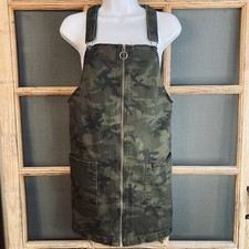 "SO" Girls Juniors Green Camo Jumper, Full Zip Front, Bib Style Straps, Size M