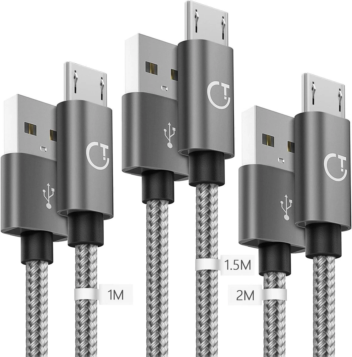 Câble De Charge USB Vers Micro-USB 1 Mètre - Charge Rapide, Plat, Bleu Et Noir, Neuf