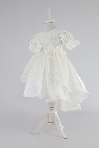Conjunto de vestido con lazo de bautizo de encaje floral para bebés niñas con flores y diadema - Imagen 2 de 8