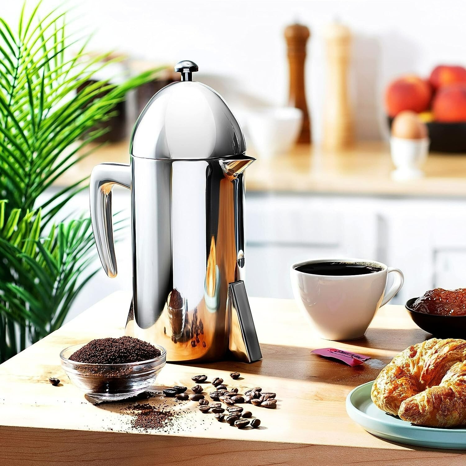 Custom-Style Double Wall French Coffee Press, 34-Ounce, Stainless Steel (Modern)