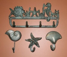 Beach House Bathroom Sea Inspried Towel Hooks Cast Iron, Beach Style - 4 pcs