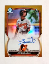 Leandro Arias 2023 1st Bowman Chrome AUTO Prospect GOLD REFRACTOR 27/50 RC z1