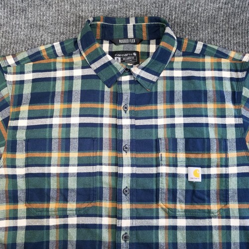 Carhartt Shirt Mens XLT Tall Green Blue Windowpane Plaid Rugged Flex Relaxed Fit - Picture 11 of 16