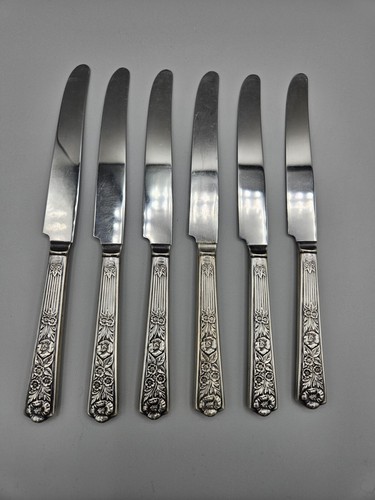 Antique International Sterling Silver Royal Rose Dinner Knives Set of 6 - Picture 2 of 4