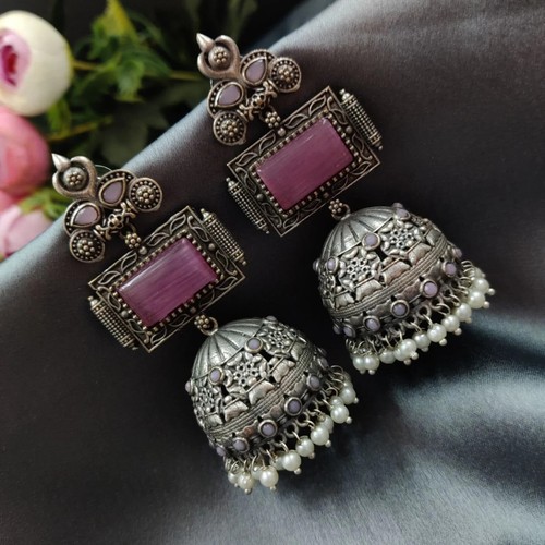 Oxidized Antique Jhumka Earrings Indian Party Wear Jewelry for every occasion - Picture 3 of 6