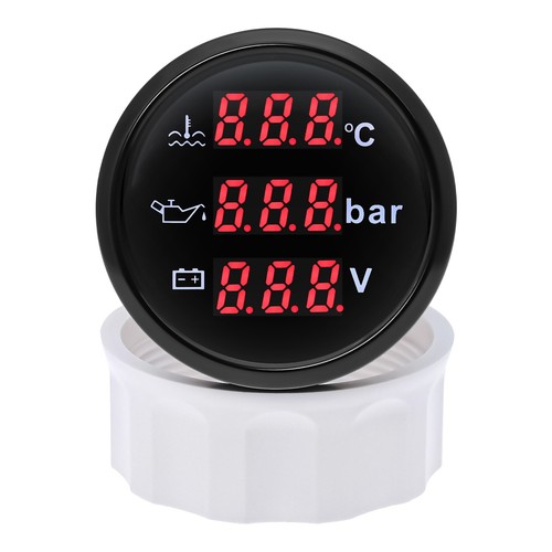 52MM 3 IN 1 Gauge Water Temp Oil Pressure Voltmeter Waterproof for Boat Car ATV - Picture 4 of 20