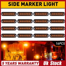 16PCS Orange Amber 12v 6 Led Side Marker Indicators Lights Truck Trailer Lorry