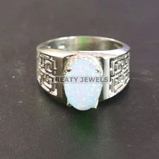 Opal Oval Cut Gemstone With 925 Sterling Silver Ring For Men's #B362