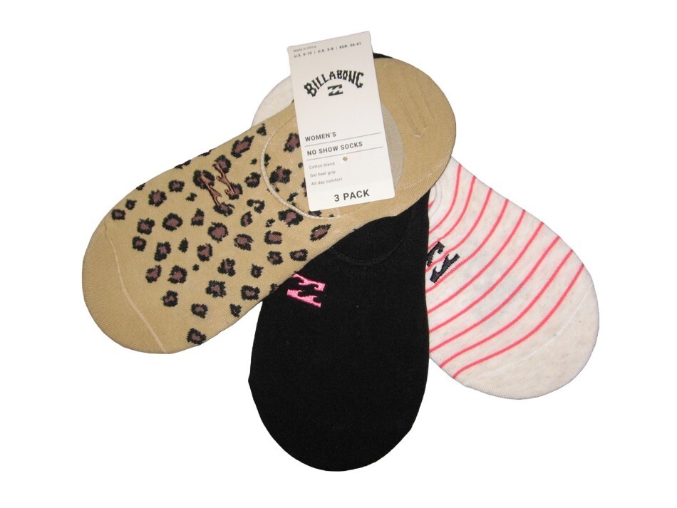 BNWT  BILLABONG Ladies No Show Trainer Liner Socks  3 Pairs  Size 3 - 8
