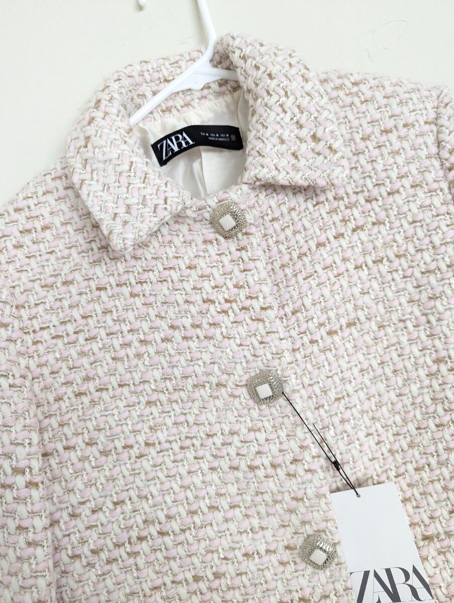 ZARA WOMEN COLLARED TEXTURED TWEED SHORT JACKET LIMITED ZARA WOMEN COLLARED TEXTURED TWEED SHORT JACKET LIMITED