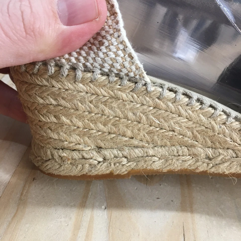 Sandalias Eric Michael Mujer 40 Beige Alpargata Cuña Tejida Rayas Gladiador Foto 4 de 4