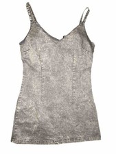 New Look Dress Womens 12 Petite Gray Denim V Neck BodyCon Lightweight Tank Acid