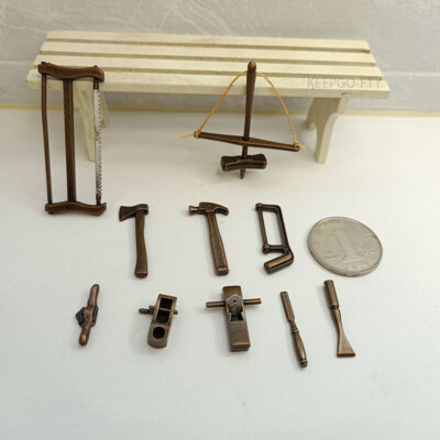 10Pcs Doll House Miniature 1/12 Scale Retro Carpenter Tool Furniture Accessories