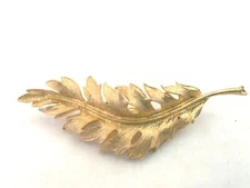 Vintage Signed Coro Pin Brooch Brushed Gold Tone Large Leaf Signed "Coro 1981"