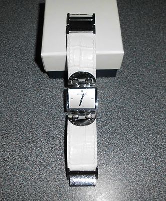 EUC* MICHAEL KORS MK4133; RECTANGULAR DIAL; 1” WHITE LEATHER 