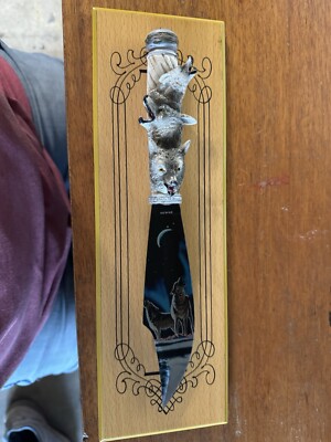 Collectors Wolf Knife With Wall Display Board