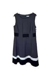 Calvin Klein Color Block Fit and Flare Dress Womens Size 14 Black Charcoal