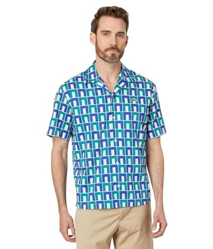 Lacoste Mens Relaxed Fit Short Sleeve Button Shirt Green Blue Size 2XL MSRP $140 - Picture 1 of 3
