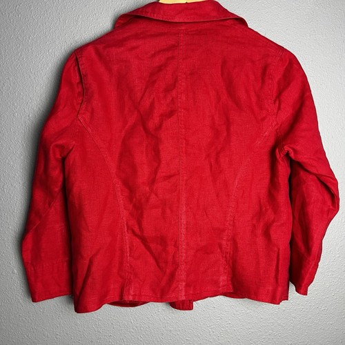 Multiples 100% Linen PM Jacket Red Asymmetrical Zip Lightweight Biker Shacket - Picture 4 of 14