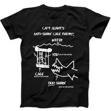 Jaws Paws Capt Quints Anti Shark Cage Theory Water Gift Tee Black T Shirt 123