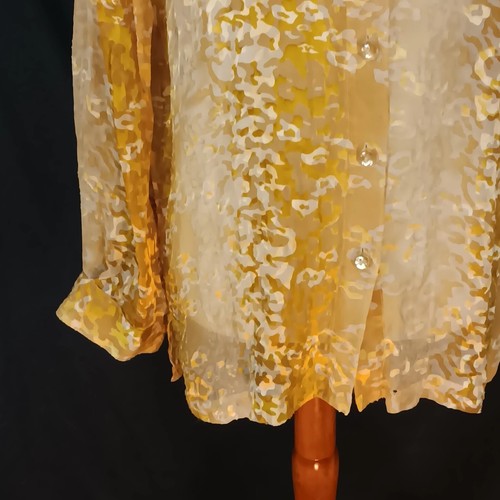 Vtg Drapers & Damons Women's S Silk Blend Y2K Velvet Burnout Sheer Gold Shirt - Picture 4 of 10