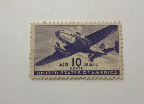 Rare - 1941 U.S. Air Mail Transport 10 Cents Stamp Violet Mint Light Hinged OG. - 第 2/16 張圖片