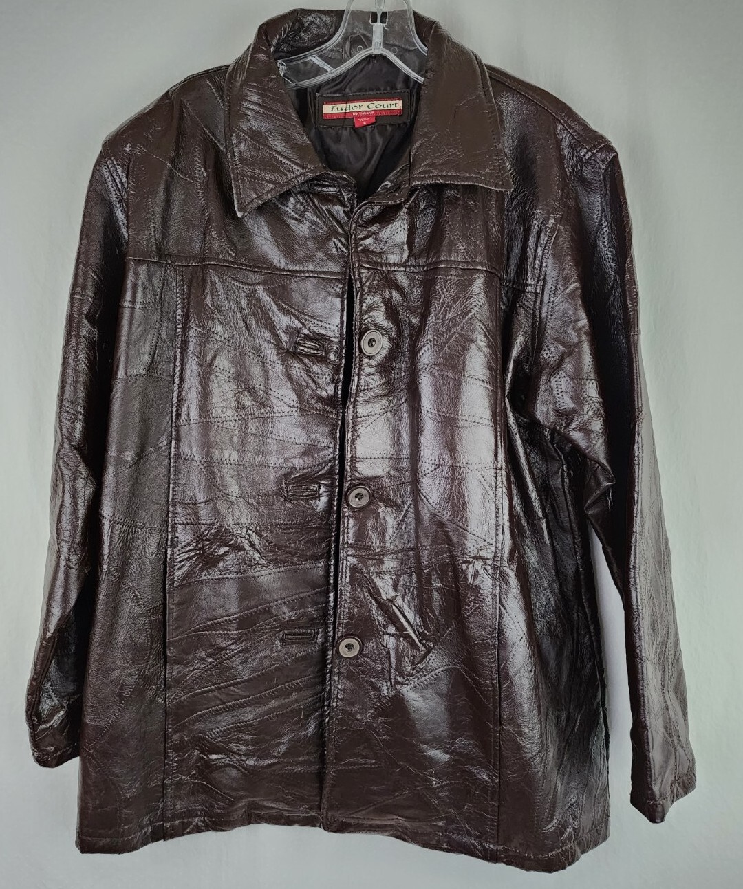 Vintage Patchwork Leather Jacket Brown Womens Lar… - image 1