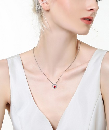 Dancing 925 Sterling Silver Round Ruby Simulated Heart Shape Pendant Necklace - 第 5/6 張圖片