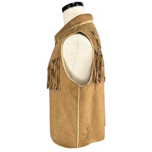 Vintage Valerie Stevens Womens Fringe Vest Faux Suede Shearling Lined Western - Picture 2 of 9