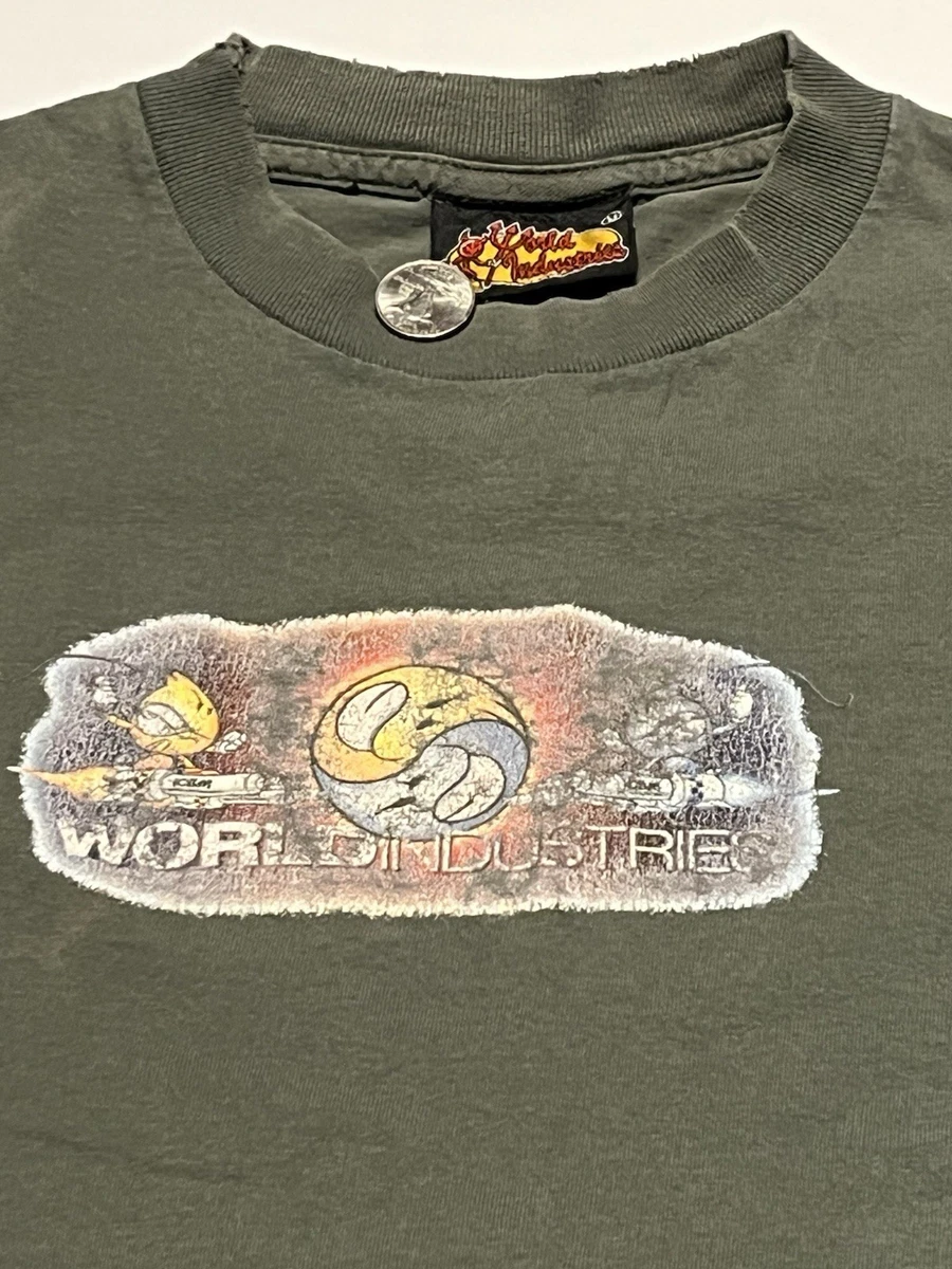 T-shirt Vintage World Industries Skateboard - Coton épais, Graphique Rétro, Unisexe - Neuf Avec étiquettes