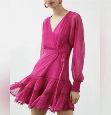 Not So Serious by Pallavi Mohan Lace Pink Wrap Dress Large NWT