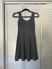 Black and White Striped Sleeveless Skater Dress XS