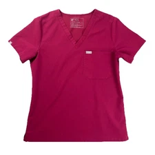 FIGS Womens Scrub Top Catarina One Pocket Dark Magenta Sz Small Medical Vet