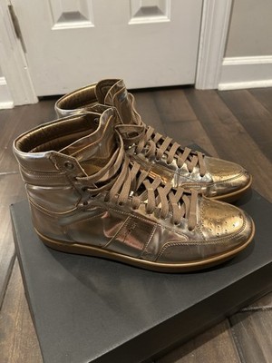 Saint Laurent SL/10H Gold Patent Leather Hightop Sneakers Men s Sz 42/ US 8.5