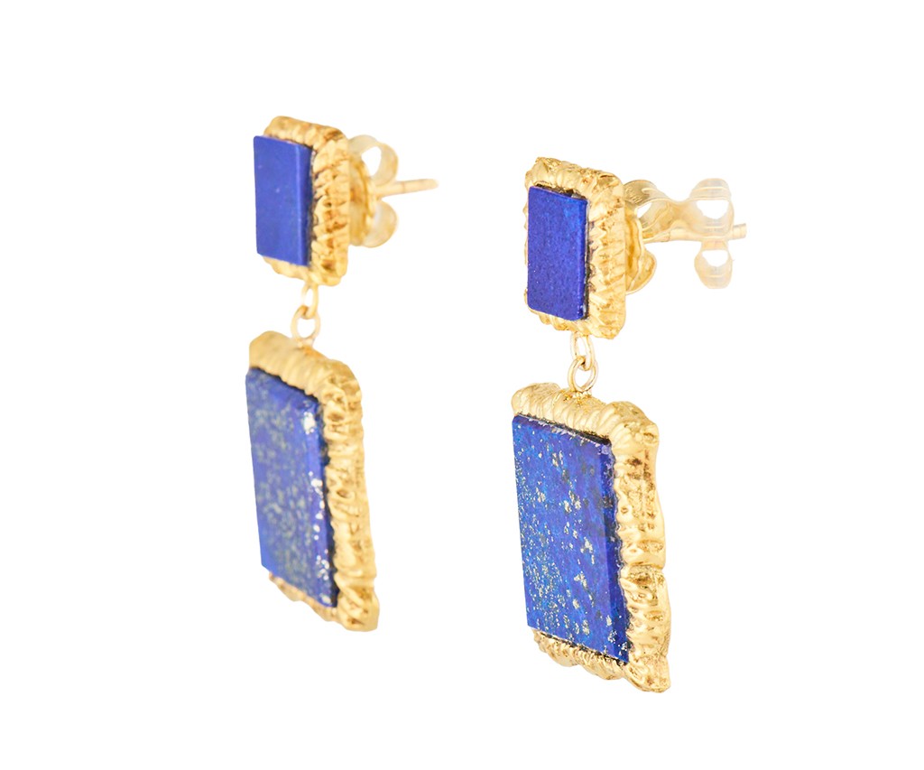 Vintage Lapis Rectangle Dangle Drop Earrings in 1… - image 3