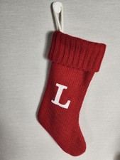 Wondershop Monogram Christmas Stocking Letter "L" Initial Maroon Red Knit 18  
