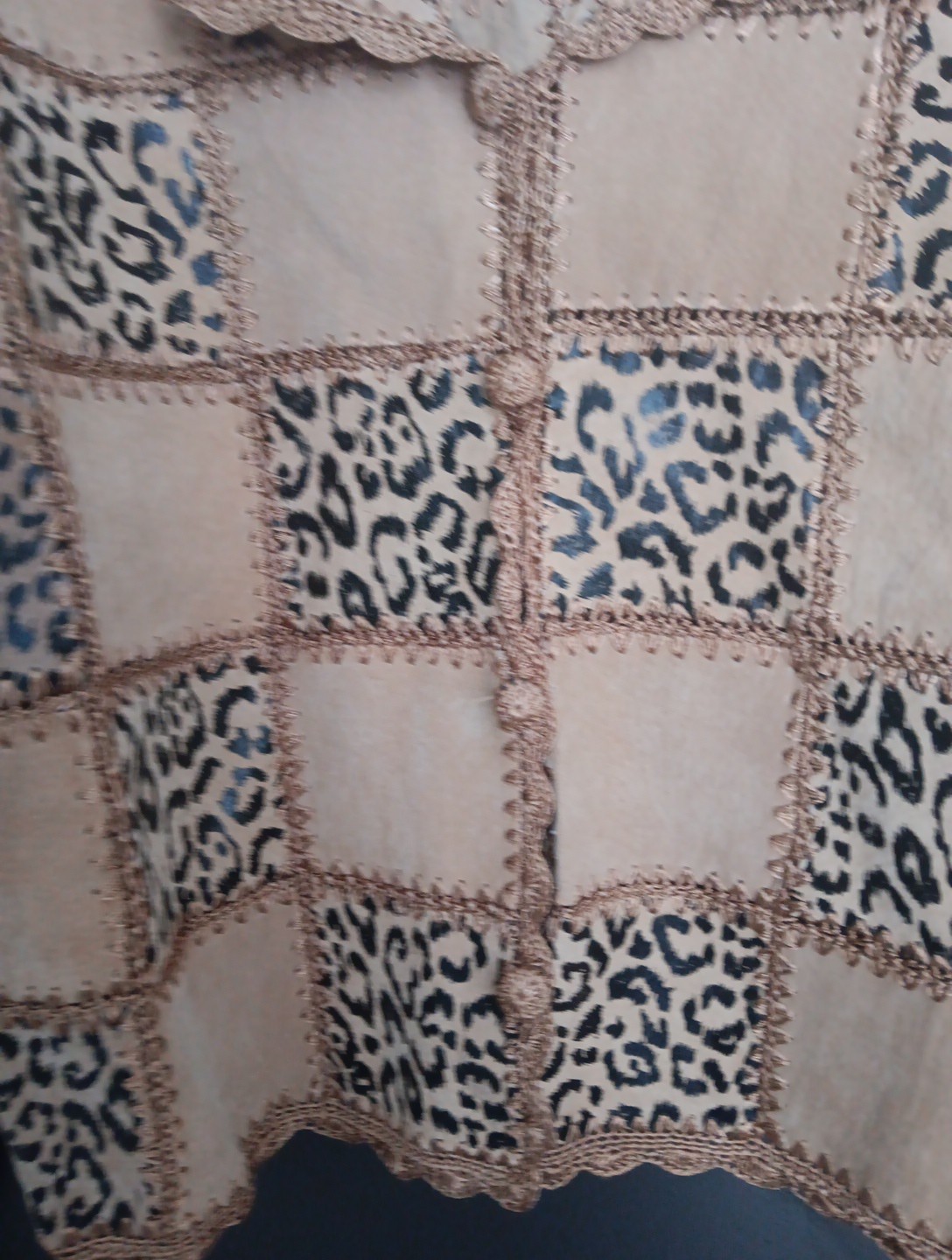 Vintage Brown Suede Leopard Patchwork Jacket Card… - image 3