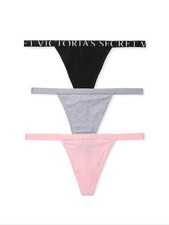 Victoria's Secret3-Pack Exploded Logo Stretch Cotton V-String Panties Sz MED