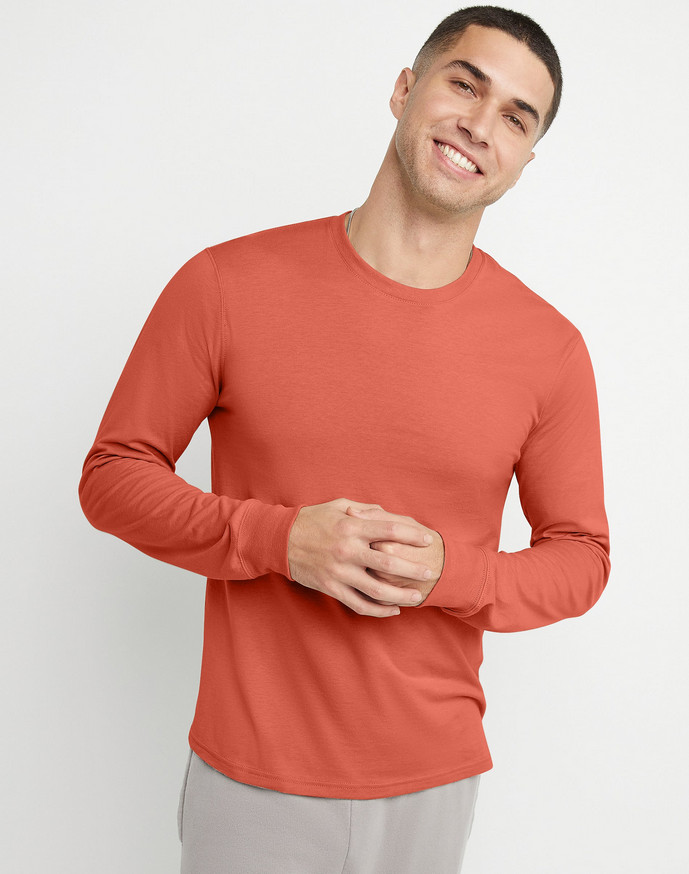 Hanes Originals Men  Cotton Long Sleeve TShirt Red River Clay 2XL