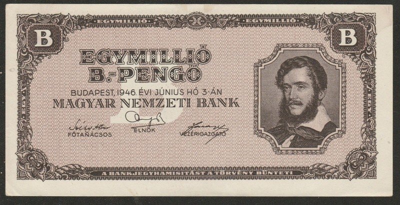 1946 HUNGARY 1,000,000 B MILPENGO NOTE UNC