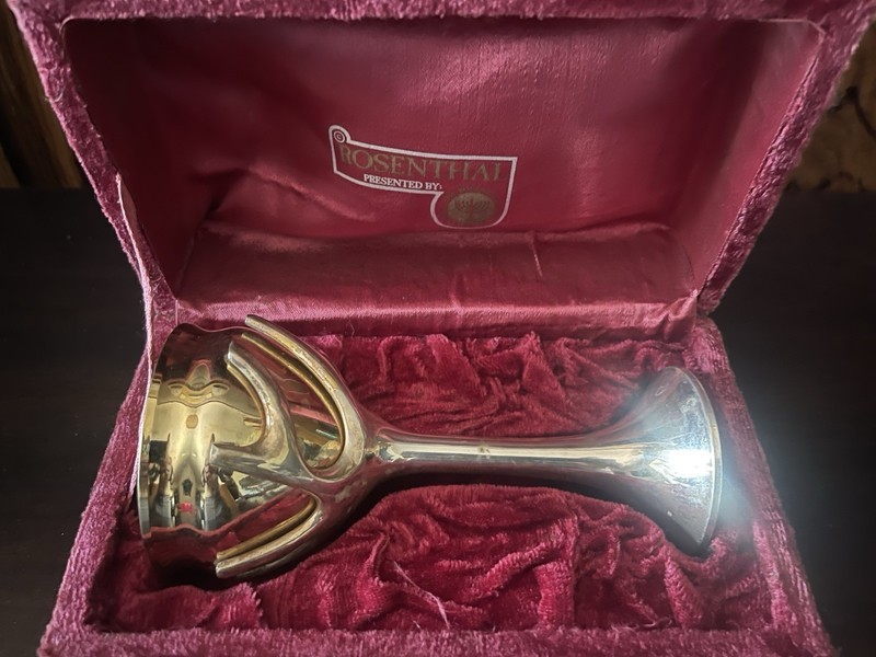RARE Rosenthal Kiddush Cup Tree of Life Silverplate & Gold Gilt & Original Case