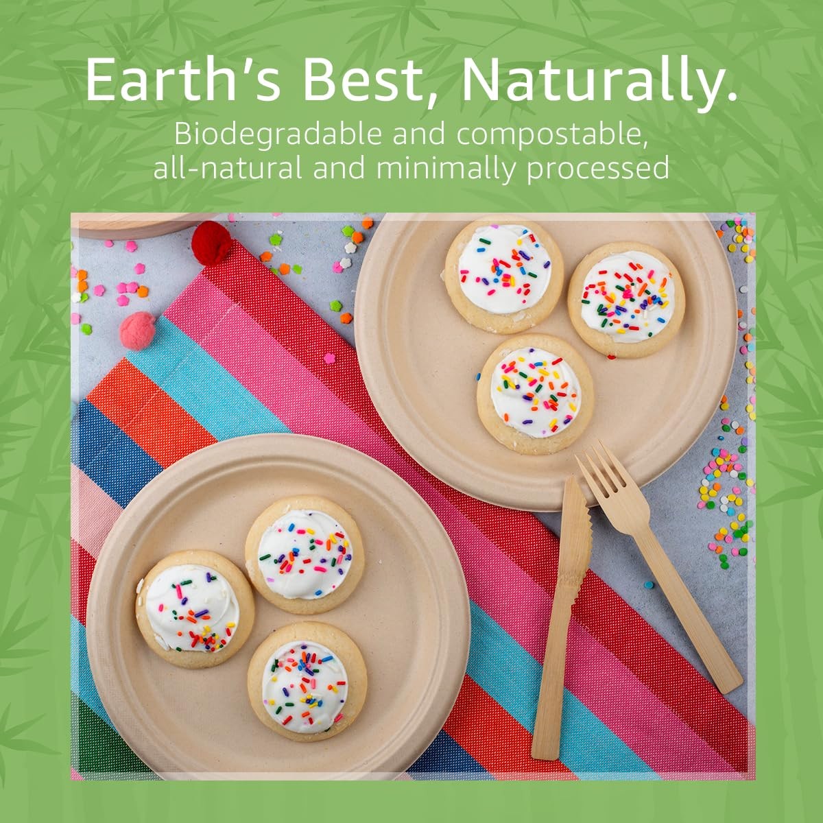 ibambo Bamboo Paper Plates Compostable 125-Pack, 9-inch | Sturdy  Microwave S...