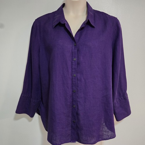 Chico's Plus Size 20 (XXL) Size 4 Purple 100% Linen 3/4 Sleeve