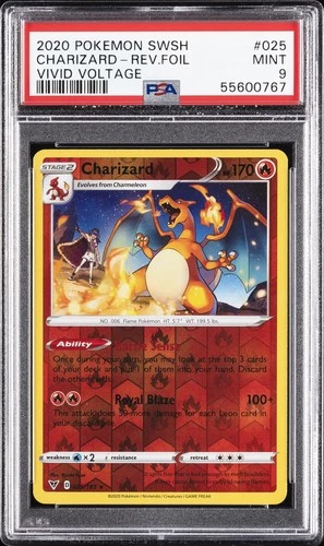 2020 POKEMON SWORD & SHIELD VIVID VOLTAGE #025 CHARIZARD-REVERSE FOIL PSA 9