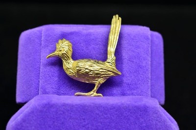 14K Gelbgold Straßenläufer Vogel Anhänger Charm